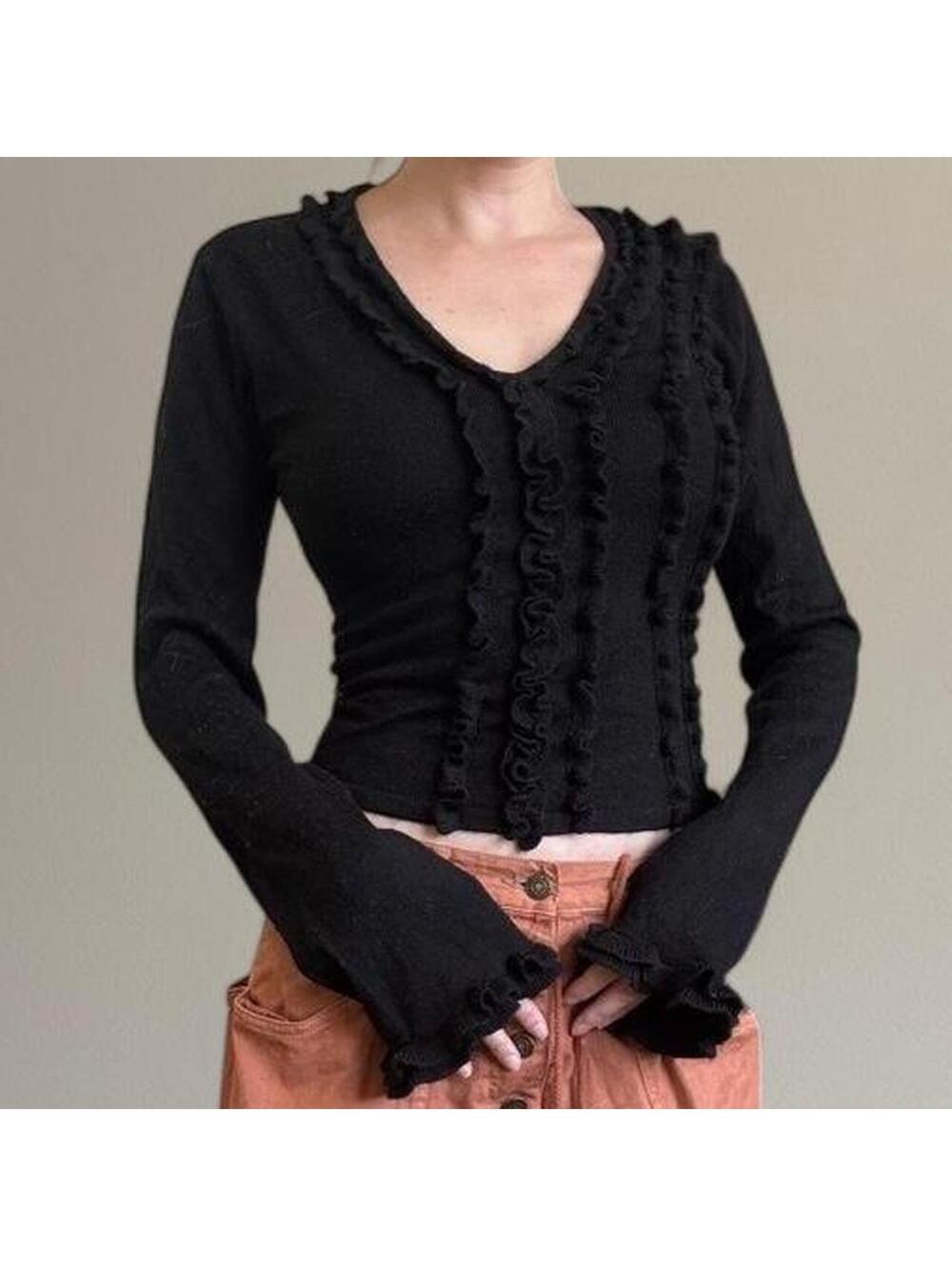 Y2K ruffle bell sleeve sweater.